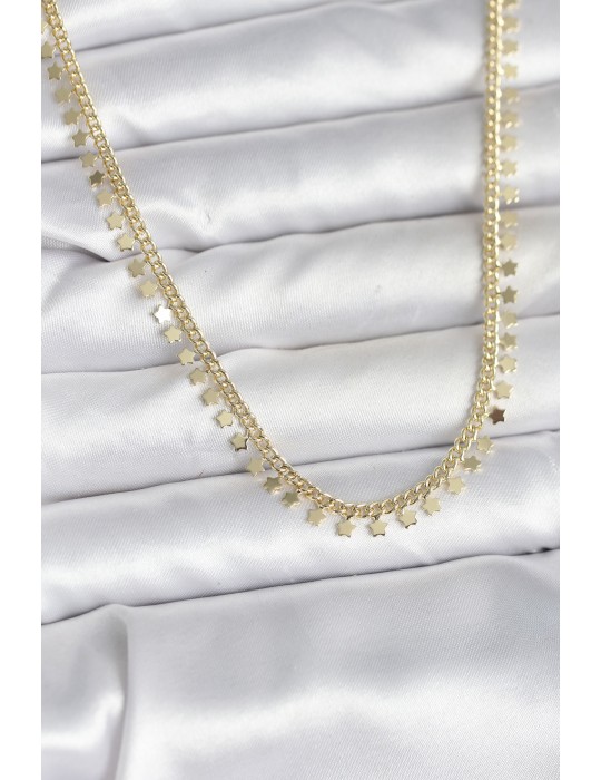 Pirinç Gold Renk Sıralı Yıldız Kadın Kolye - TJ-BKO10724