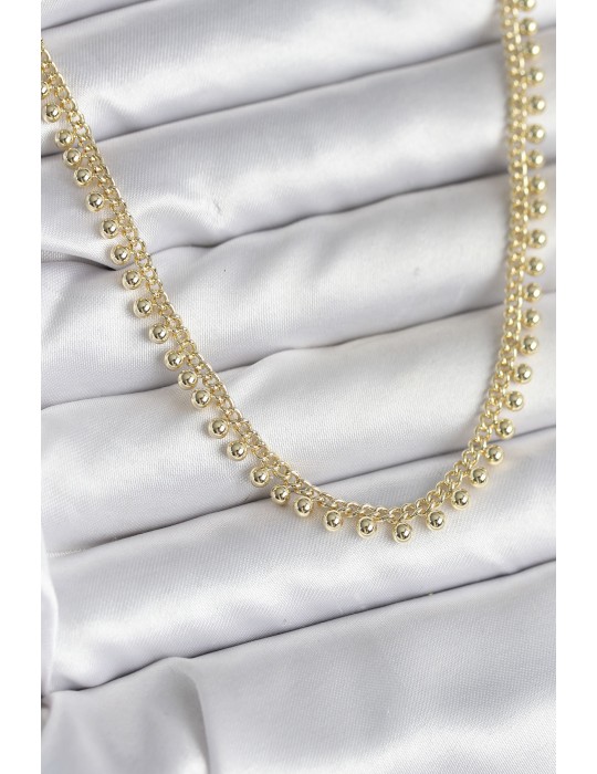 Pirinç Gold Renk Sıralı Topçuk Model Kadın Kolye - TJ-BKO10725