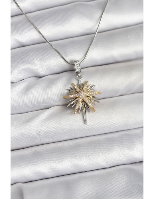 316L Çelik Zincir Gümüş Renk Kutup Yıldızı Model Kadın Kolye - TJ-BKO10726