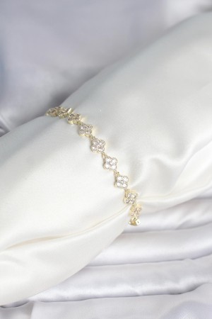 Zirkon Taşlı Pirinç Yonca Model Bileklik - TJ-BB8086 Zirkon Taşlı Pirinç Yonca Model Bileklik - TJ-BB8086