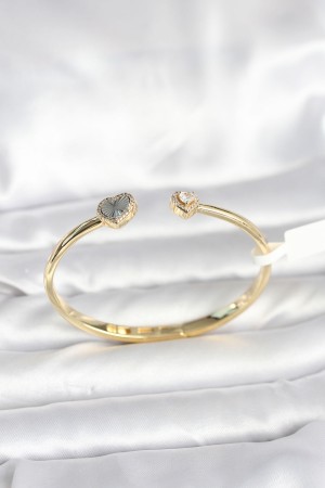 Pirinç Gold Renk Kalpli Model Kadın Kelepçe Bileklik - TJ-BB8089 Pirinç Gold Renk Kalpli Model Kadın Kelepçe Bileklik - TJ-BB8089