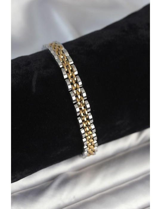 316L Çelik 7 mm Kalınlıkta Gold ve Gümüş Renkli Erkek Bileklik - TJ-EB3766