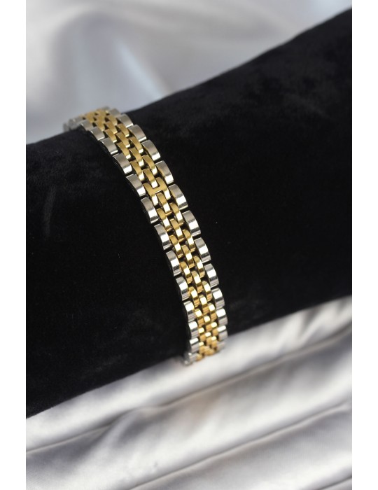 316L Çelik 9 mm Kalınlıkta Gold ve Gümüş Renkli Erkek Bileklik - TJ-EB3772