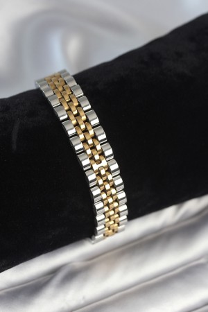 316L Çelik 12 mm Kalınlıkta Gold ve Gümüş Renkli Erkek Bileklik - TJ-EB3778