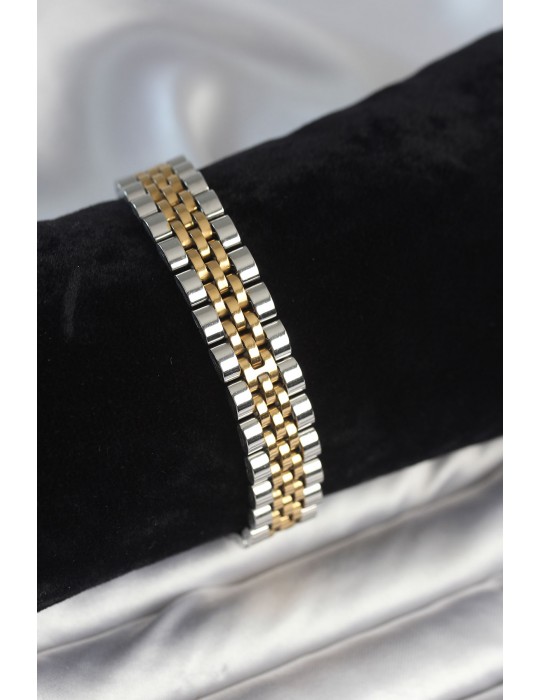 316L Çelik 12 mm Kalınlıkta Gold ve Gümüş Renkli Erkek Bileklik - TJ-EB3778