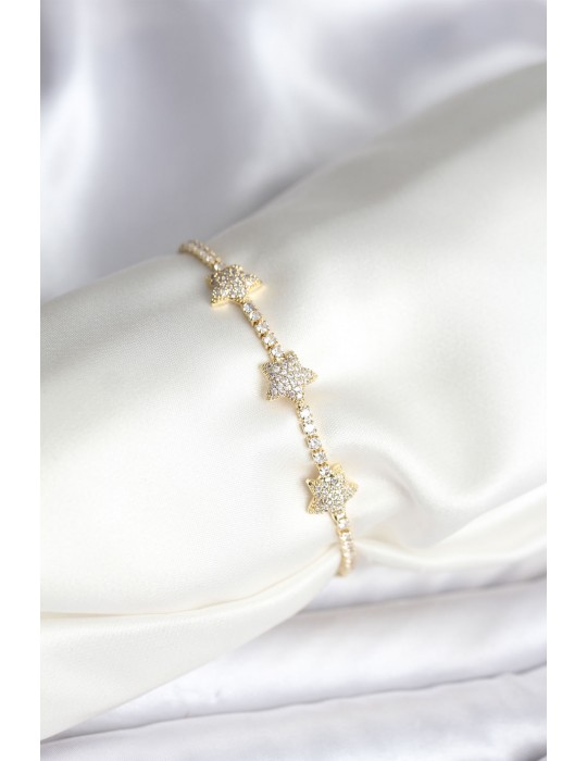 Yıldız Model Zirkon Taşlı Gold Renk Pirinç Su Yolu Kadın Bileklik - TJ-BB8096