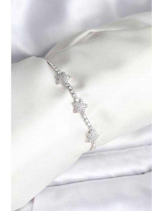 Yıldız Model Zirkon Taşlı Gümüş Renk Pirinç Su Yolu Kadın Bileklik - TJ-BB8097