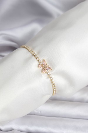 Model Zirkon Taşlı Gold Renk Pirinç Su Yolu Kadın Bileklik - TJ-BB8102