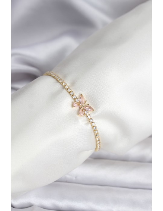 Model Zirkon Taşlı Gold Renk Pirinç Su Yolu Kadın Bileklik - TJ-BB8102