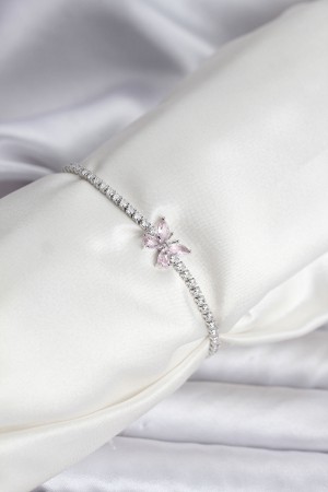 Model Zirkon Taşlı Gümüş Renk Pirinç Su Yolu Kadın Bileklik - TJ-BB8103