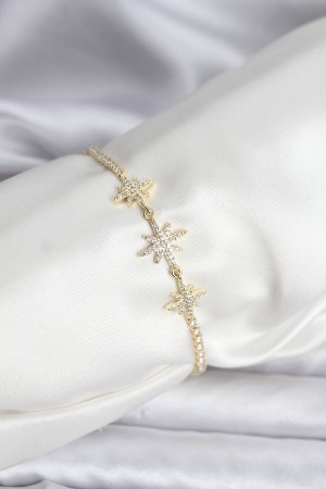 Kutup Yıldızı Model Zirkon Taşlı Gold Renk Su Yolu Kadın Bileklik - TJ-BB8106