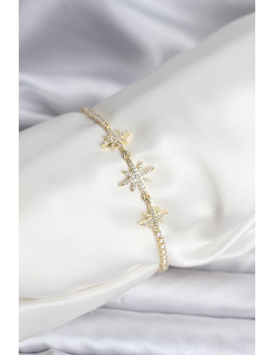 Kutup Yıldızı Model Zirkon Taşlı Gold Renk Su Yolu Kadın Bileklik - TJ-BB8106