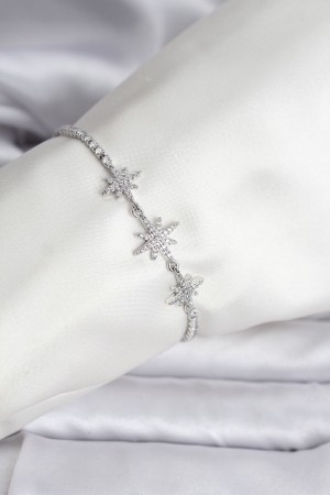 Kutup Yıldızı Model Zirkon Taşlı Gümüş Renk Su Yolu Kadın Bileklik - TJ-BB8107