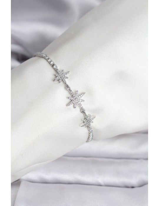 Kutup Yıldızı Model Zirkon Taşlı Gümüş Renk Su Yolu Kadın Bileklik - TJ-BB8107