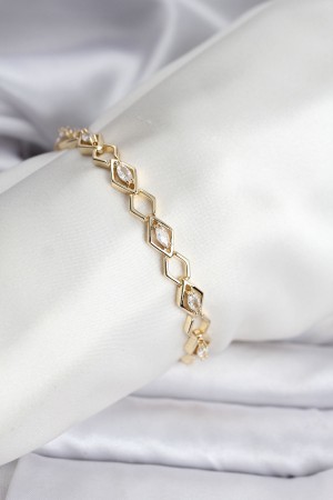 14K Gold Renk Kaplama Baklava Dilim Model Kadın Bileklik - TJ-BB8115 14K Gold Renk Kaplama Baklava Dilim Model Kadın Bileklik - TJ-BB8115