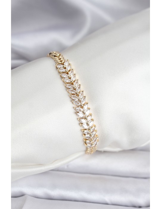 14K Gold Renk Kaplama Başak Model Zirkon Taşlı CM Kadın Bileklik - TJ-BB8124