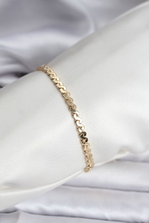 14K Gold Renk Kaplama Ezme Yılan Zincir Model CM Kadın Bileklik - TJ-BB8133