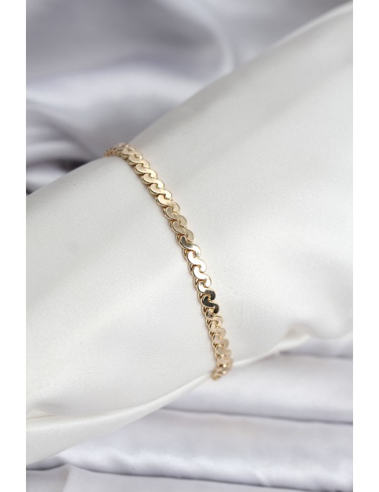 14K Gold Renk Kaplama Ezme Yılan Zincir Model CM Kadın Bileklik - TJ-BB8133