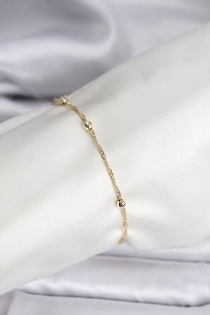 14K Gold Renk Kaplama Topçuklu Model CM Kadın Bileklik - TJ-BB8138