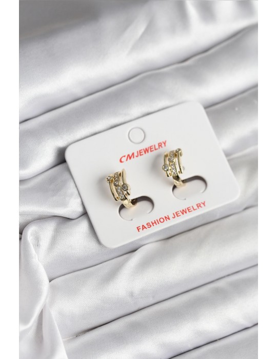 14K Gold Renk Kaplama Yarım Halka Zirkon Taşlı CM Kadın Küpe - TJ-BKP11417