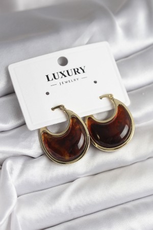 Pirinç Gold Kahverengi Renk Vintage Kadın Küpe - TJ-BKP11434