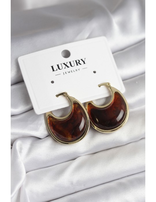 Pirinç Gold Kahverengi Renk Vintage Kadın Küpe - TJ-BKP11434