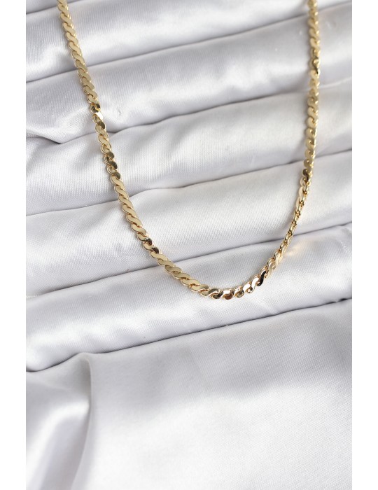 14K Gold Renk Kaplama Ezme Yılan Zincir Model CM Kadın Kolye - TJ-BKO10735