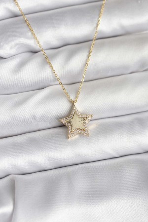 Pirinç Gold Renk Zincirli Yıldızlı Model Kadın Kolye - TJ-BKO10751 Pirinç Gold Renk Zincirli Yıldızlı Model Kadın Kolye - TJ-BKO10751