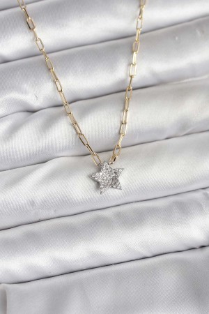 Pirinç Gold Renk Zincirli Zirkon Taşlı Minimal Yıldız Model Kadın Kolye - TJ-BKO10752 Pirinç Gold Renk Zincirli Zirkon Taşlı Minimal Yıldız Model Kadın Kolye - TJ-BKO10752