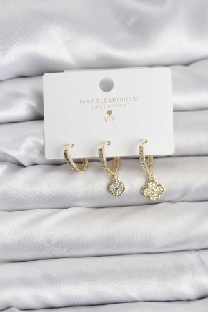 Pirinç Gold Renk Yonca Model 3'lü Kadın Küpe Seti - TJ-BKP11445 Pirinç Gold Renk Yonca Model 3'lü Kadın Küpe Seti - TJ-BKP11445