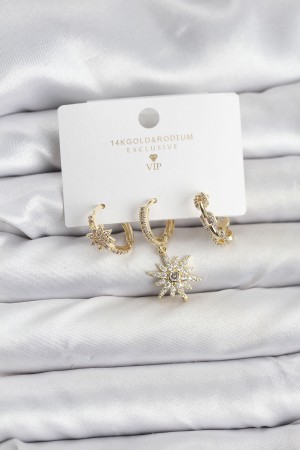 Pirinç Gold Renk Kutup Yıldızı Model 3'lü Kadın Küpe Seti - TJ-BKP11447 Pirinç Gold Renk Kutup Yıldızı Model 3'lü Kadın Küpe Seti - TJ-BKP11447