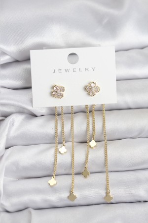 Pirinç Gold Renk Yonca Model Sallantılı Kadın Küpe - TJ-BKP11455 Pirinç Gold Renk Yonca Model Sallantılı Kadın Küpe - TJ-BKP11455