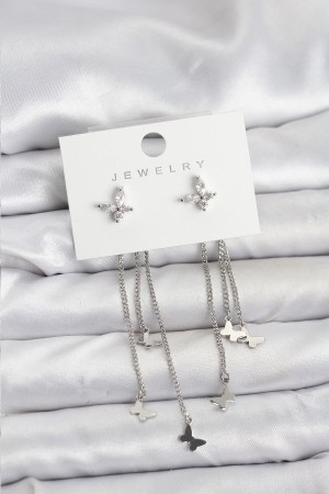 Model Gümüş Renk Pirinç Sallantılı Kadın Küpe - TJ-BKP11456 Model Gümüş Renk Pirinç Sallantılı Kadın Küpe - TJ-BKP11456