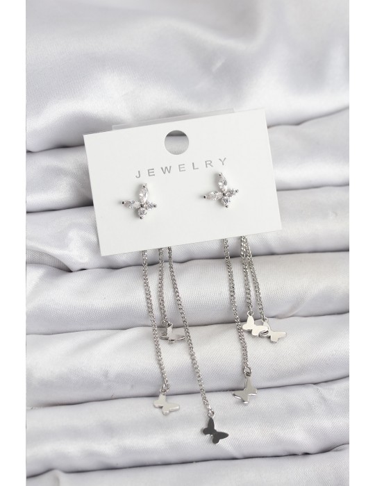 Model Gümüş Renk Pirinç Sallantılı Kadın Küpe - TJ-BKP11456