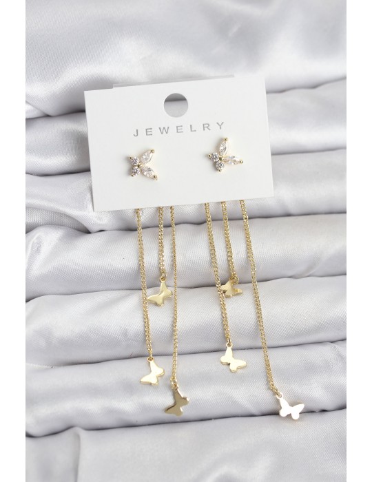 Model Gold Renk Pirinç Sallantılı Kadın Küpe - TJ-BKP11457