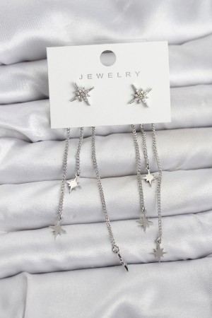 Kutup Yıldızı Model Gümüş Renk Pirinç Sallantılı Kadın Küpe - TJ-BKP11458 Kutup Yıldızı Model Gümüş Renk Pirinç Sallantılı Kadın Küpe - TJ-BKP11458