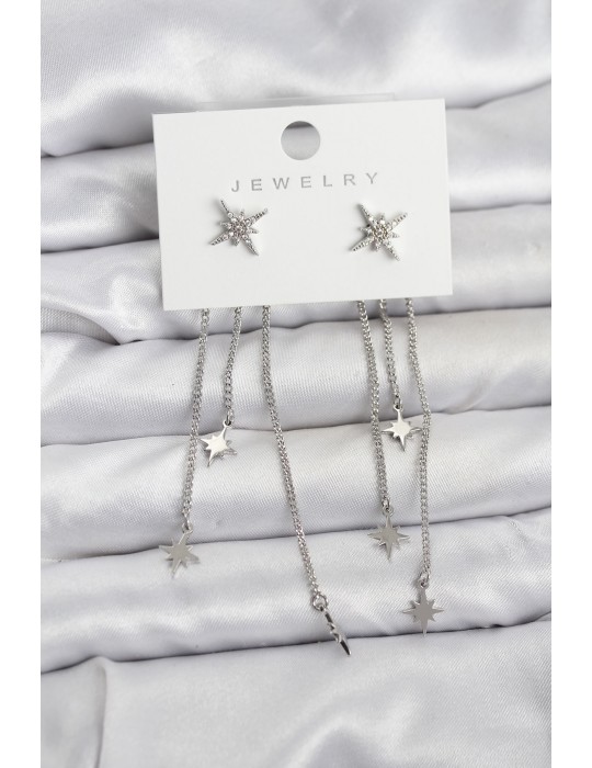 Kutup Yıldızı Model Gümüş Renk Pirinç Sallantılı Kadın Küpe - TJ-BKP11458