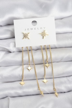 Kutup Yıldızı Model Gold Renk Pirinç Sallantılı Kadın Küpe - TJ-BKP11459 Kutup Yıldızı Model Gold Renk Pirinç Sallantılı Kadın Küpe - TJ-BKP11459