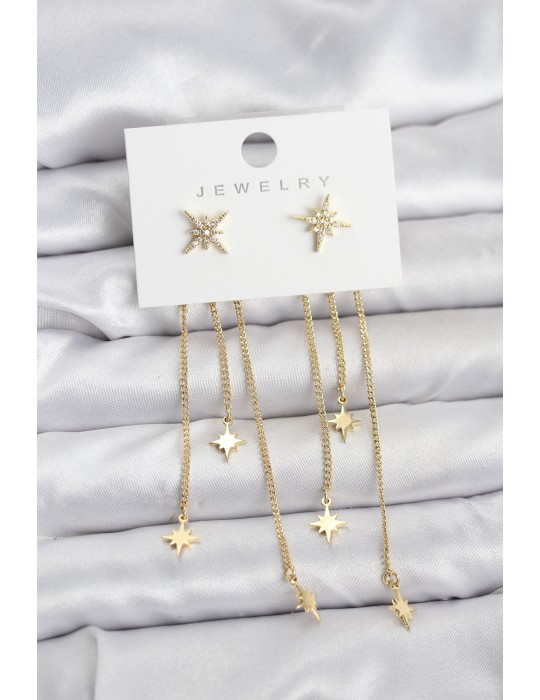 Kutup Yıldızı Model Gold Renk Pirinç Sallantılı Kadın Küpe - TJ-BKP11459