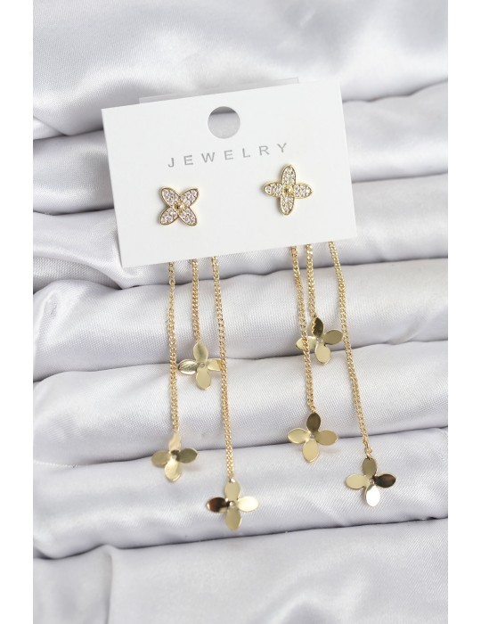 Lotus Model Gold Renk Pirinç Sallantılı Kadın Küpe - TJ-BKP11461