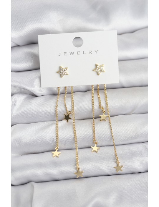 Yıldız Model Gold Renk Pirinç Sallantılı Kadın Küpe - TJ-BKP11463