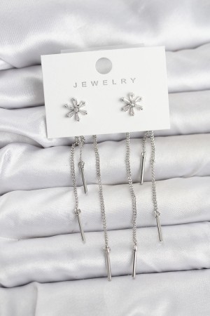 Çiçek Model Gümüş Pirinç Sallantılı Kadın Küpe - TJ-BKP11464 Çiçek Model Gümüş Pirinç Sallantılı Kadın Küpe - TJ-BKP11464