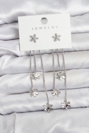 Papatya Model Gümüş Renk Pirinç Sallantılı Kadın Küpe - TJ-BKP11466 Papatya Model Gümüş Renk Pirinç Sallantılı Kadın Küpe - TJ-BKP11466