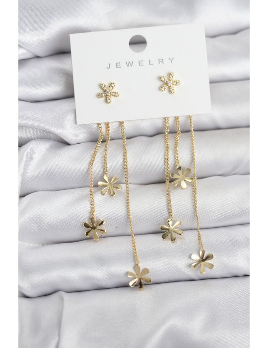 Papatya Model Gold Renk Pirinç Sallantılı Kadın Küpe - TJ-BKP11467