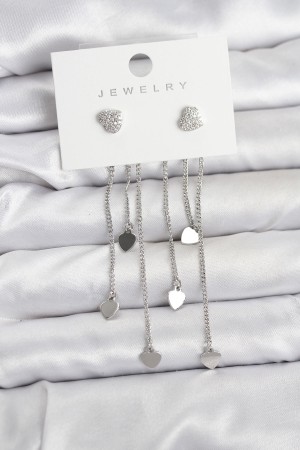 Kalp Model Gümüş Renk Pirinç Sallantılı Kadın Küpe - TJ-BKP11470 Kalp Model Gümüş Renk Pirinç Sallantılı Kadın Küpe - TJ-BKP11470