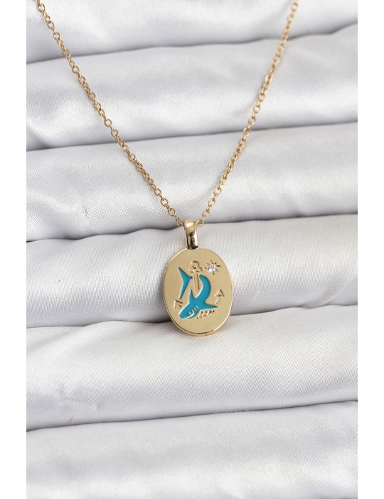 316L Çelik Zincir Gold Renk Shark Figür Kadın Kolye - TJ-BKO10753