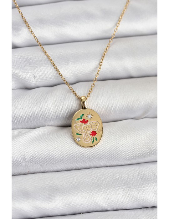 316L Çelik Zincir Gold Renk Fil Figürlü Kadın Kolye - TJ-BKO10754