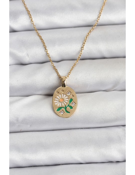 316L Çelik Zincir Papatya Figürlü Kadın Kolye - TJ-BKO10756