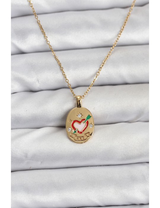 316L Çelik Zincir Gold Renk Kalp Figürlü Kadın Kolye - TJ-BKO10757