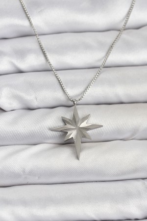 316L Çelik Zincir Gümüş Renk Kutup Yıldızı Model 60 cm Zincir Kadın Kolye - TJ-BKO10758
